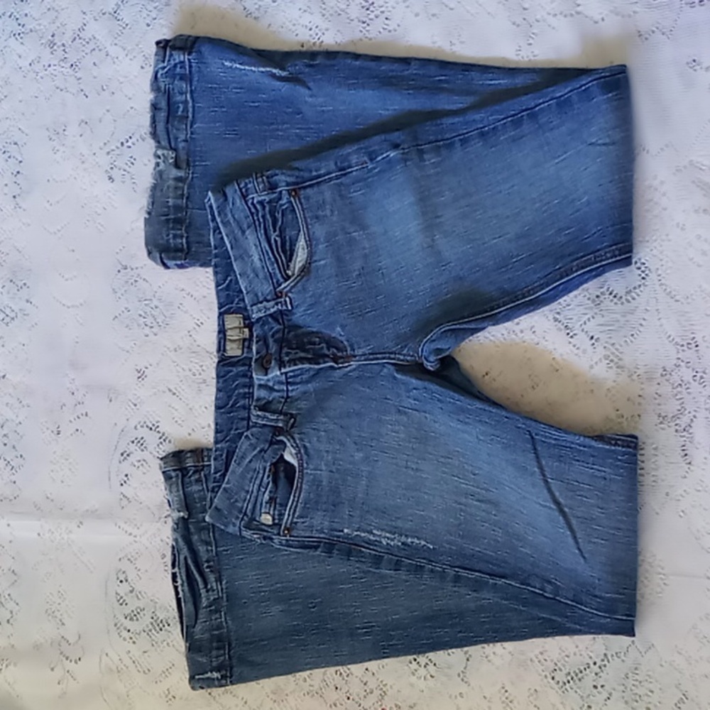 Heart Moon Star 5 Pocket Denim Jeans Flare Leg Size 25 Factory Distressed